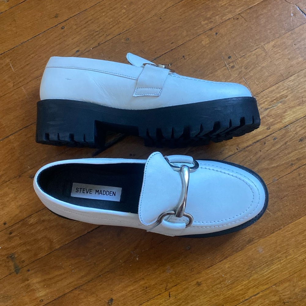 SOLD ELSEWHERE Steve Madden white leather platform loafer